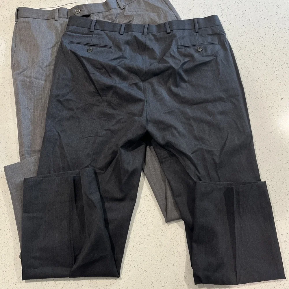 BROOKS BROTHERS Madison 100% Wool Flat Front Dress Pants 40 x 32 Lot Of 2 Gray